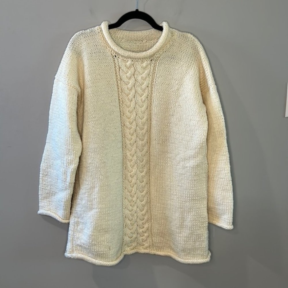 Handmade Cable Knit Sweater Cream Chunky Oversized